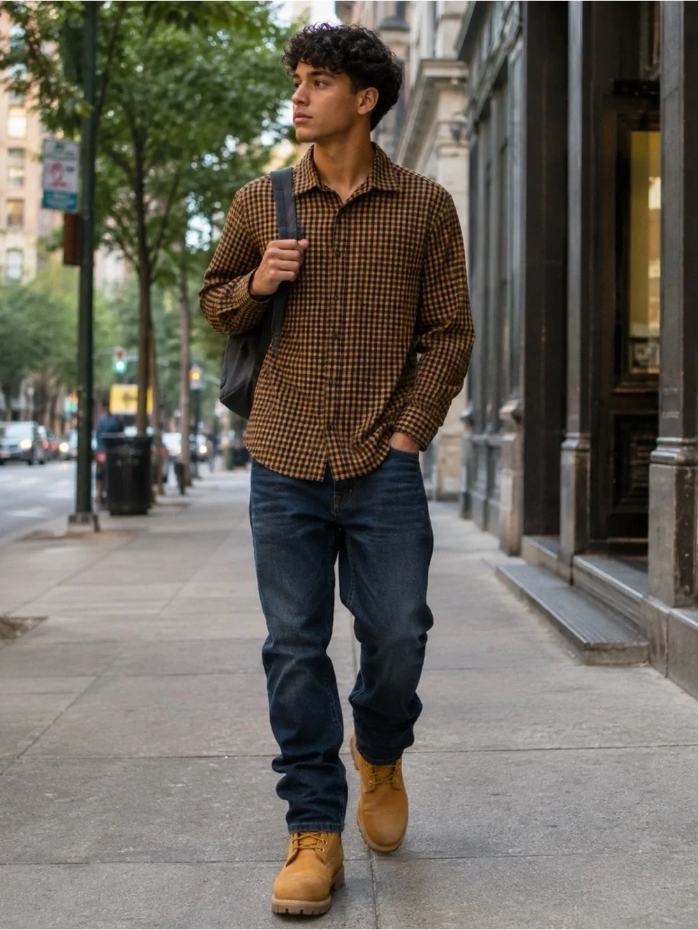 Old Navy Black and Brown Gingham Button-Down Shirt